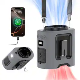 PRIMEPLUS - 10000mAh Portable Waist Fan, 360° Clip-on Rechargeable, 5-Speed 67H Battery Light, Neck Fan for Outdoor Camping - Gray