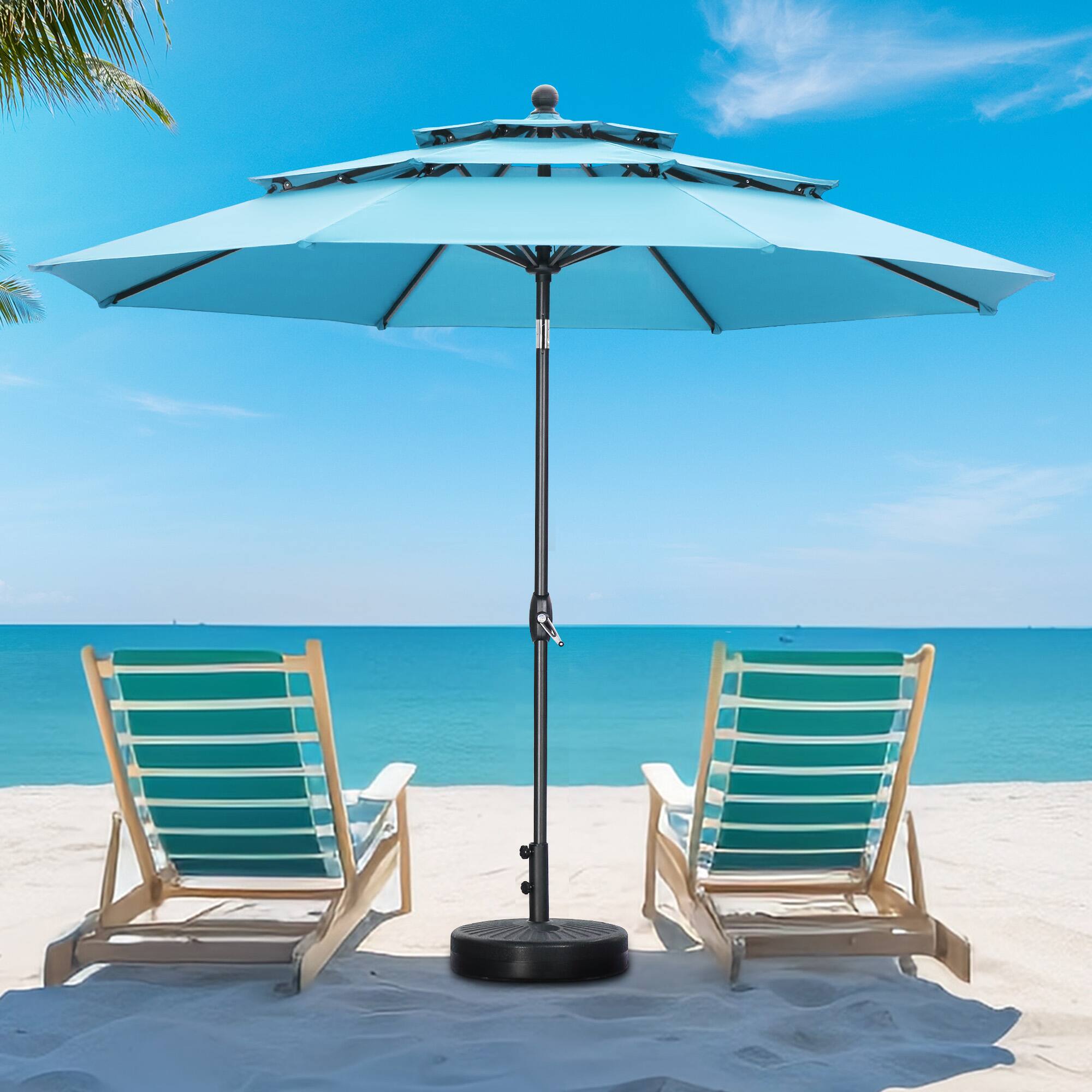 Angle. Ainfox - Ainfox 10 FT Patio Umbrella 3 Tiers Outdoor Market Umbrella with Crank and Tilt for Garden Lawn Backyard Pool - Blue.