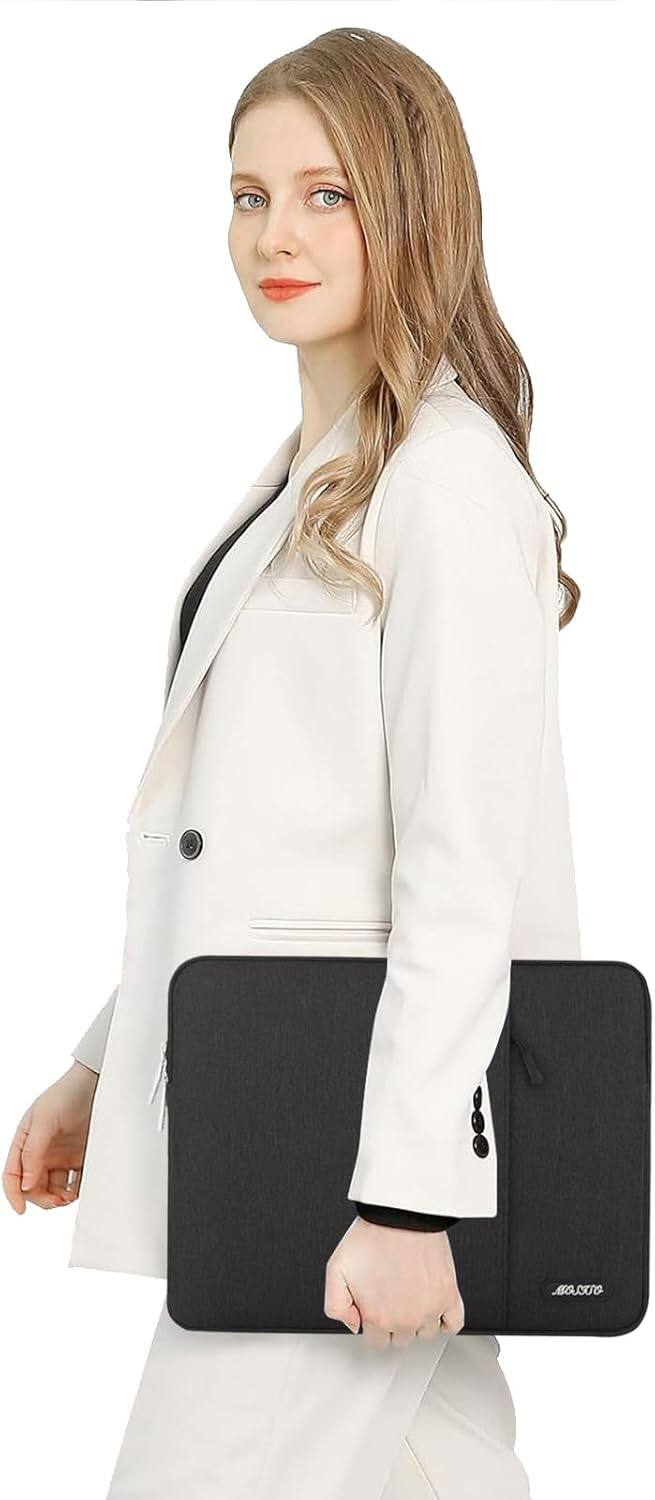 Back. mosiso - 13.3-inch Padded Vertical Laptop Sleeve with Front Pocket. - black.