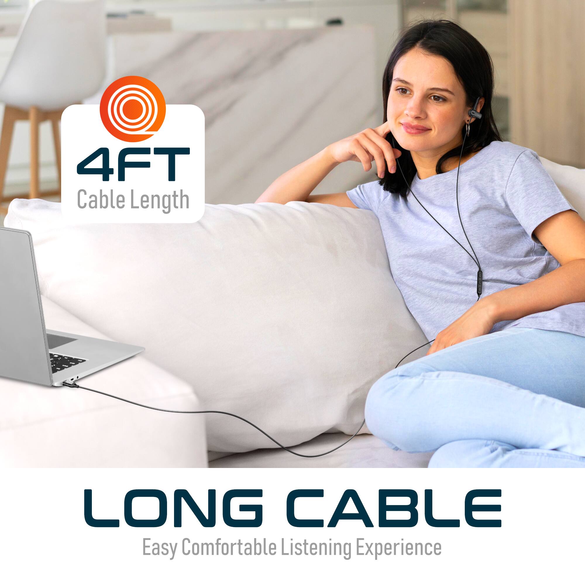 4FT Cable Length, Long Cable, Easy Comfortable Listening Experience