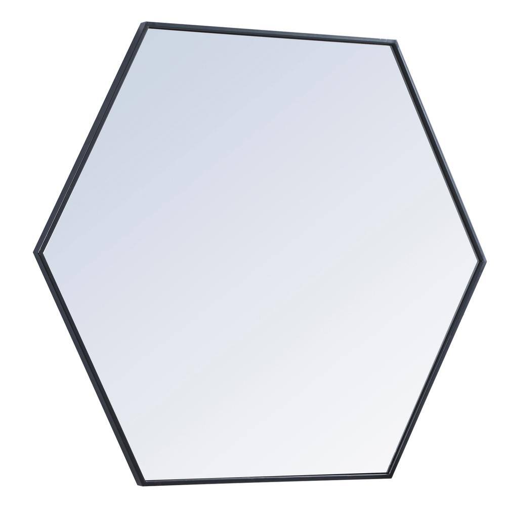 Left. Elegant Decor - Metal frame hexagon mirror 41 inch in Black - Black.