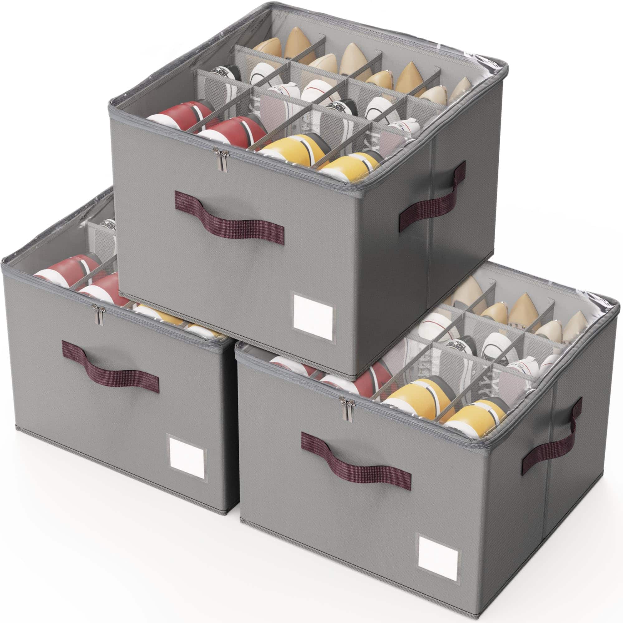 ThinkLink Electronic - Shoe Organizer For Closet 2 Pack With Transparent Cover And Sturdy Handles Storage Sneakers Sandals Slippers - Gray 3 Pack