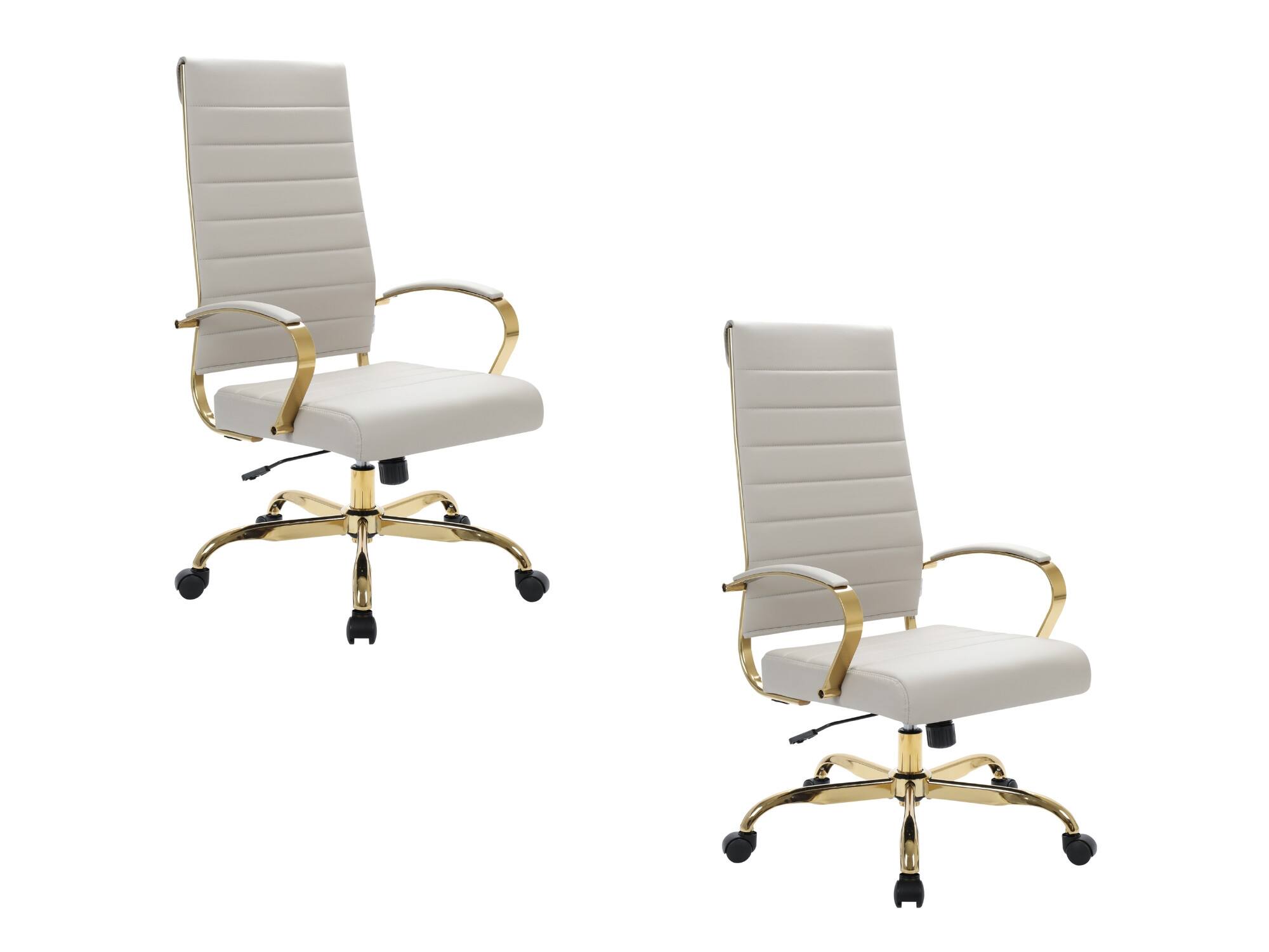 Front. LeisureMod - Set of 2 Benmar High-Back Leather Conference Desk Office Chair with Gold Frame, Adjustable, Swivel and Tilt - Tan.
