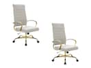 Front. LeisureMod - Set of 2 Benmar High-Back Leather Conference Desk Office Chair with Gold Frame, Adjustable, Swivel and Tilt - Tan.