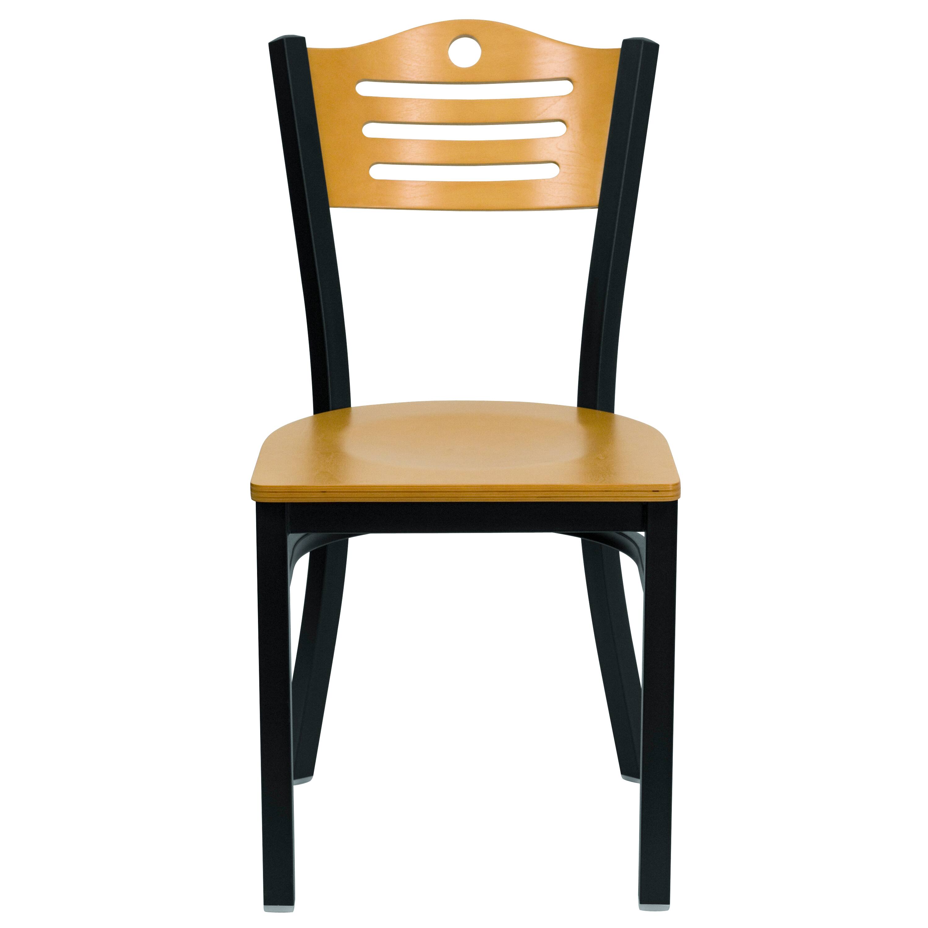 Alt View 7. Emma + Oliver - Slat Back Metal Restaurant Dining Chair - Natural Wood Back/Natural Wood Seat/Black Metal.