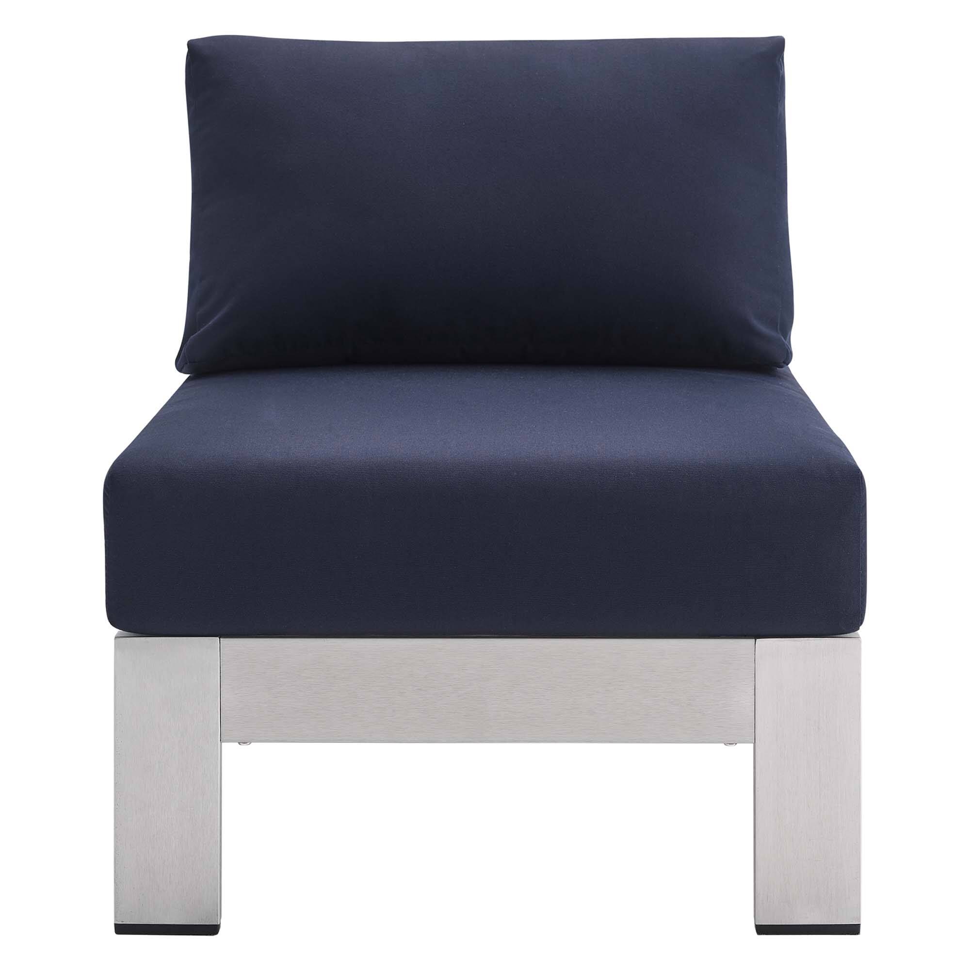 Alt View 2. Modway - Shore Sunbrella® Fabric Aluminum Outdoor Patio Armless Chair by Modway - Silver Navy.