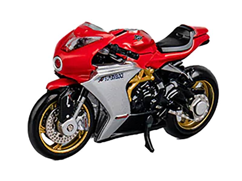 Angle. CM Models - MV Agusta Superveloce 800 Motorcycle Red and Silver with Figure 1/64 Diecast Model by CM Model - Red and Silver.