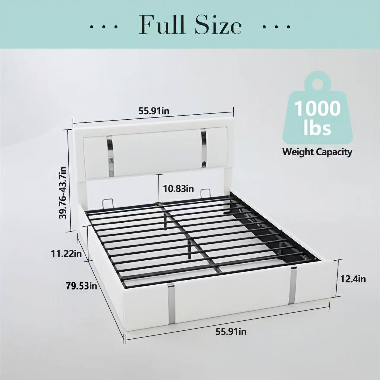 Full Size

39.76-43.7in  
11.22in  
55.91in  
10.83in  
1000 lbs Weight Capacity  
79.53in  
12.4in  
55.91in