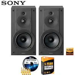 Sony - 3-Way 3-Driver Hi-res Bookshelf Speakers (Pair) 2025 + 1 Year Extended Warranty Bundle