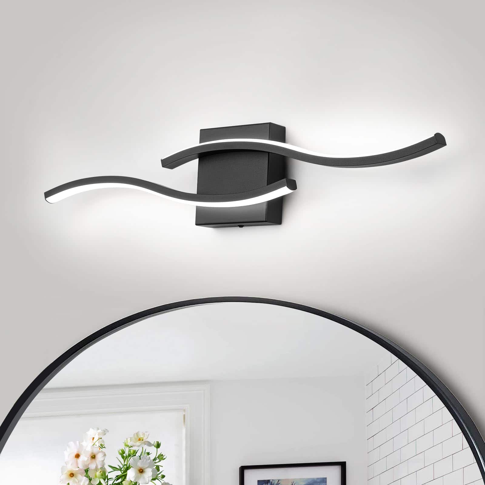 HM 1810 - Dimmable Modern Led Bathroom Vanity Light Inch w Spiral Design Brushed Nickel Fixtures Over Mirror Wall Sco - Black-Curve Cool 23.6 inch