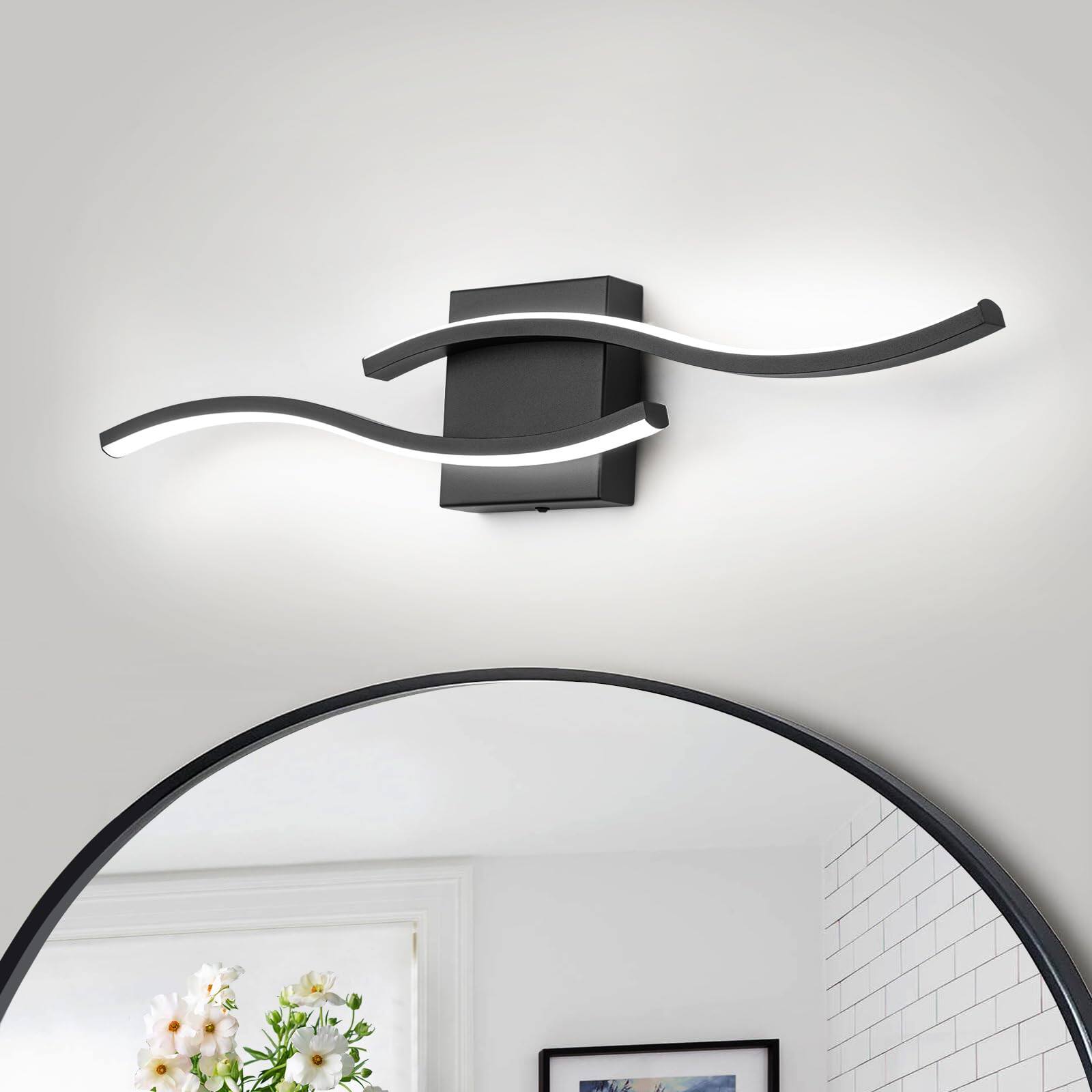 HM 1810 - Dimmable Modern Led Bathroom Vanity Light Inch w Spiral Design Brushed Nickel Fixtures Over Mirror Wall Sco - Black-Curve Cool 23.6 inch