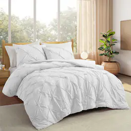 Peace Nest 3 Pieces Pinch Pintuck Comforter Set Bedding Set for All Season - White