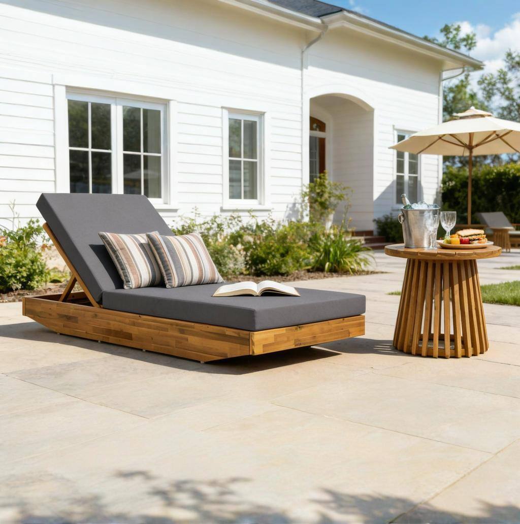 Angle. Anysun - Anysun Teak Finish Outdoor Recliner with Water-Repellent Cushion, Assembly Required - Dark Gray.