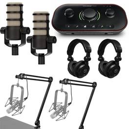 Focusrite - Vocaster Two Podcast Interface for Solo Content Creators, Bundle with 2x PodMic Podcasting Microphone, 2x