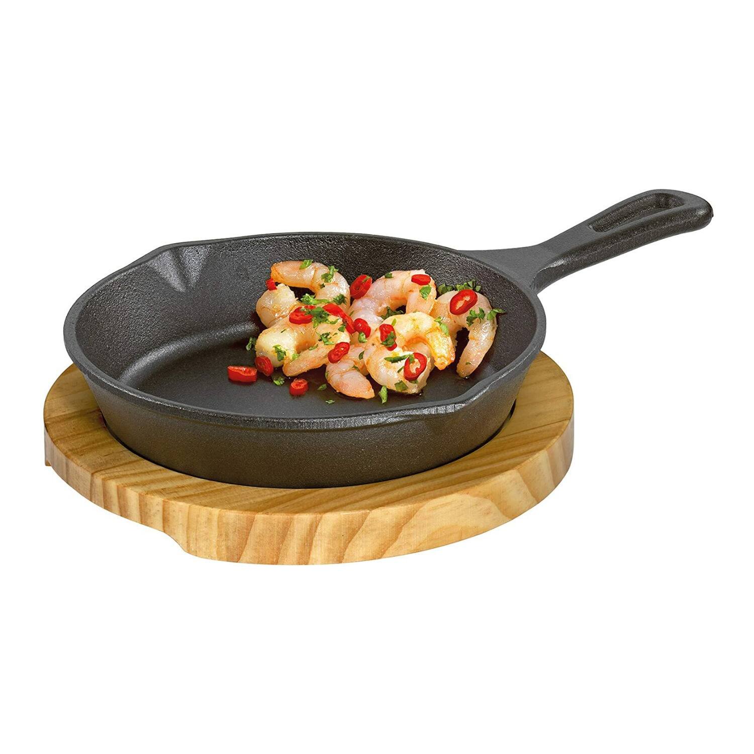 Left. Kuechenprofi - Kchenprofi Serving Pan Round With Wooden Board (2 pack) - Black.