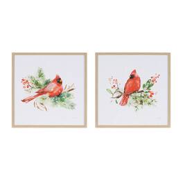 BreeBe - Framed Winter Cardinal Print Under Glass (Set of 2) - White, Red, Green