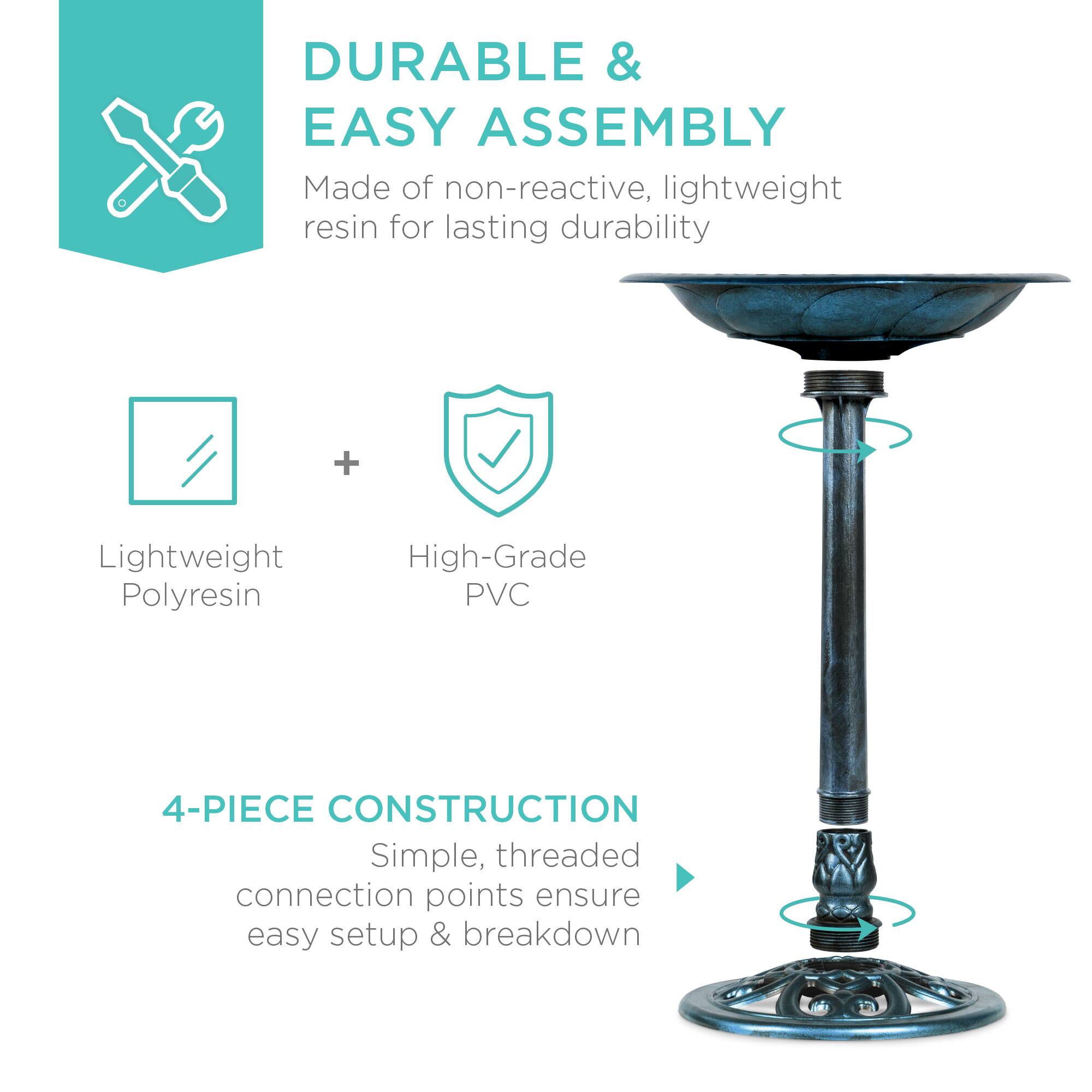 **DURABLE & EASY ASSEMBLY**

Made of non-reactive, lightweight resin for lasting durability

- Lightweight Polyresin
- High-Grade PVC

**4-PIECE CONSTRUCTION**

Simple, threaded connection points ensure easy setup & breakdown