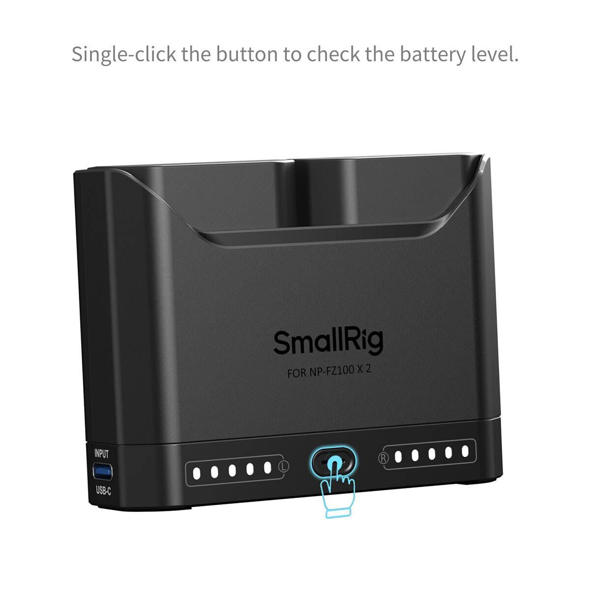Single-click the button to check the battery level.

SmallRig NP-FZ100 X 2 FOR INPUT R USB-C