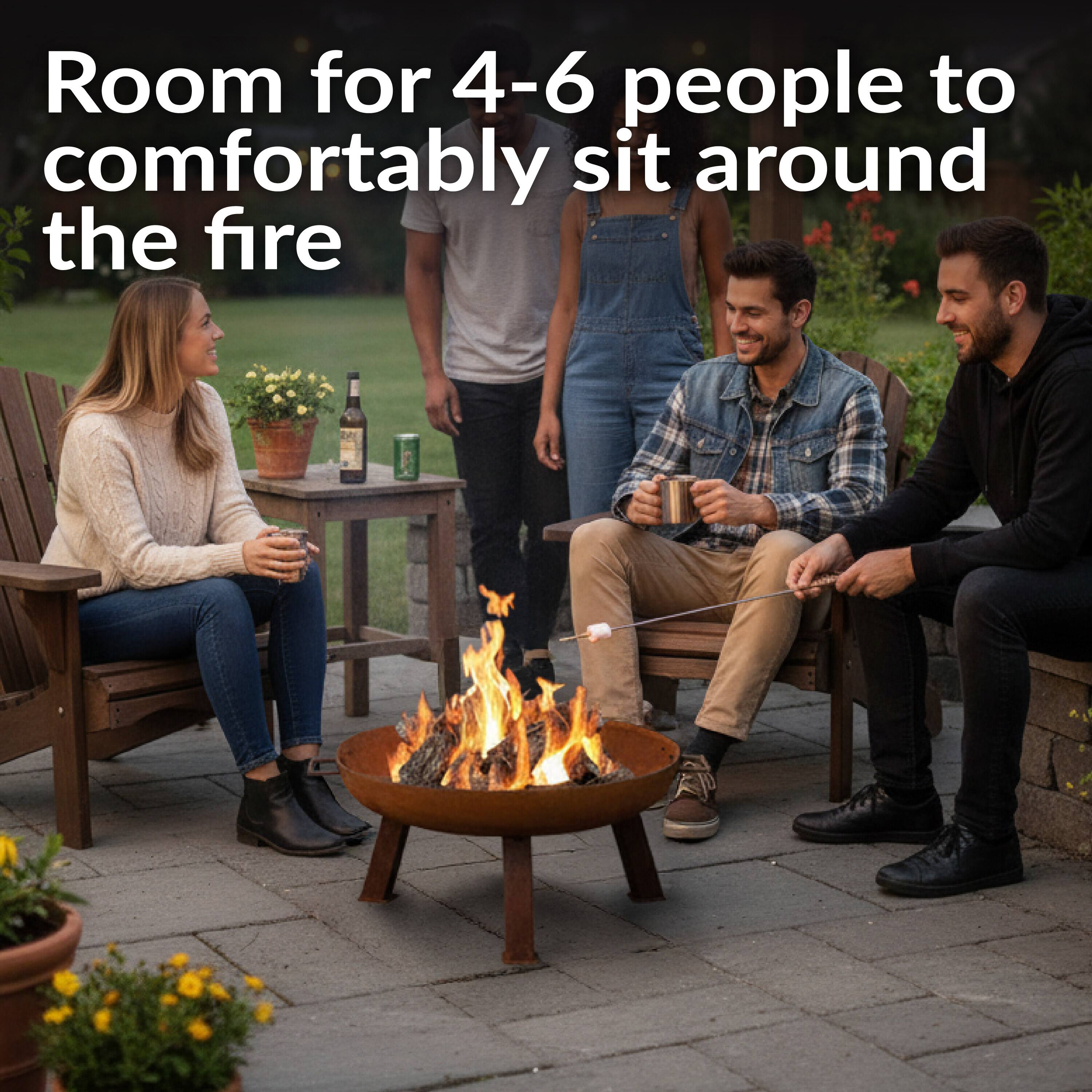Room for 4-6 people to comfortably sit around the fire