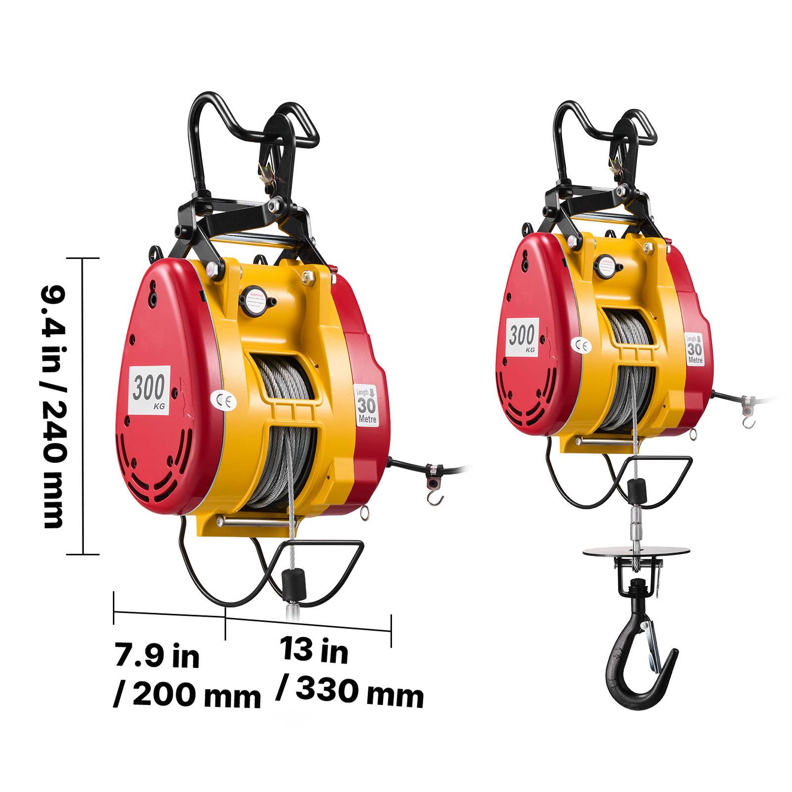 9.4 in/240 mm  
300 KG CE 30 Metre  
7.9 in / 200 mm  
13 in / 330 mm