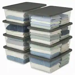 Homz - 12 Qt Stackable Plastic Storage Container with Snaplock Lid, Gray (8 Pack)