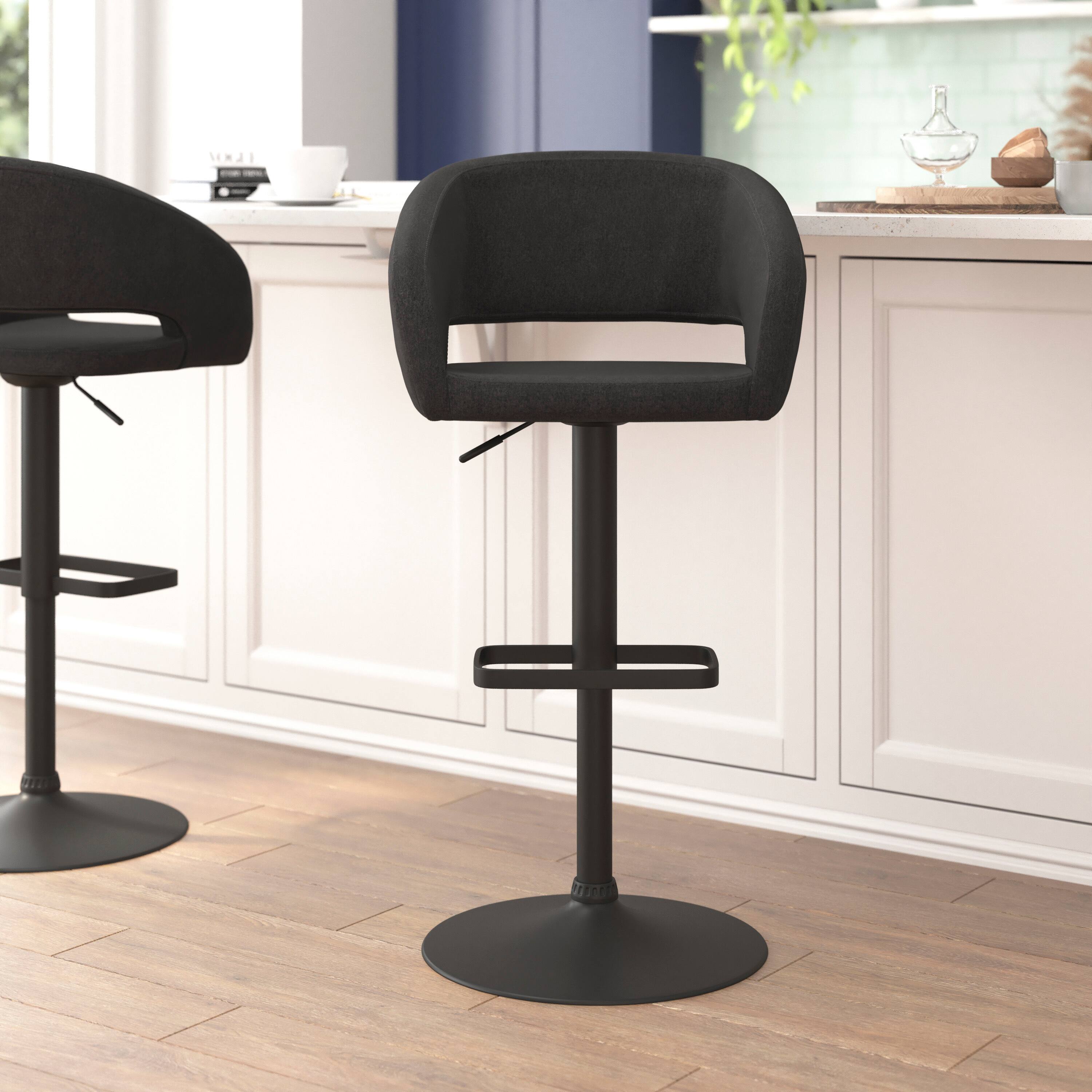Angle. Flash Furniture - Erik Contemporary Charcoal Fabric Adjustable Height Barstool with Rounded Mid-Back and Black Base - Gray.