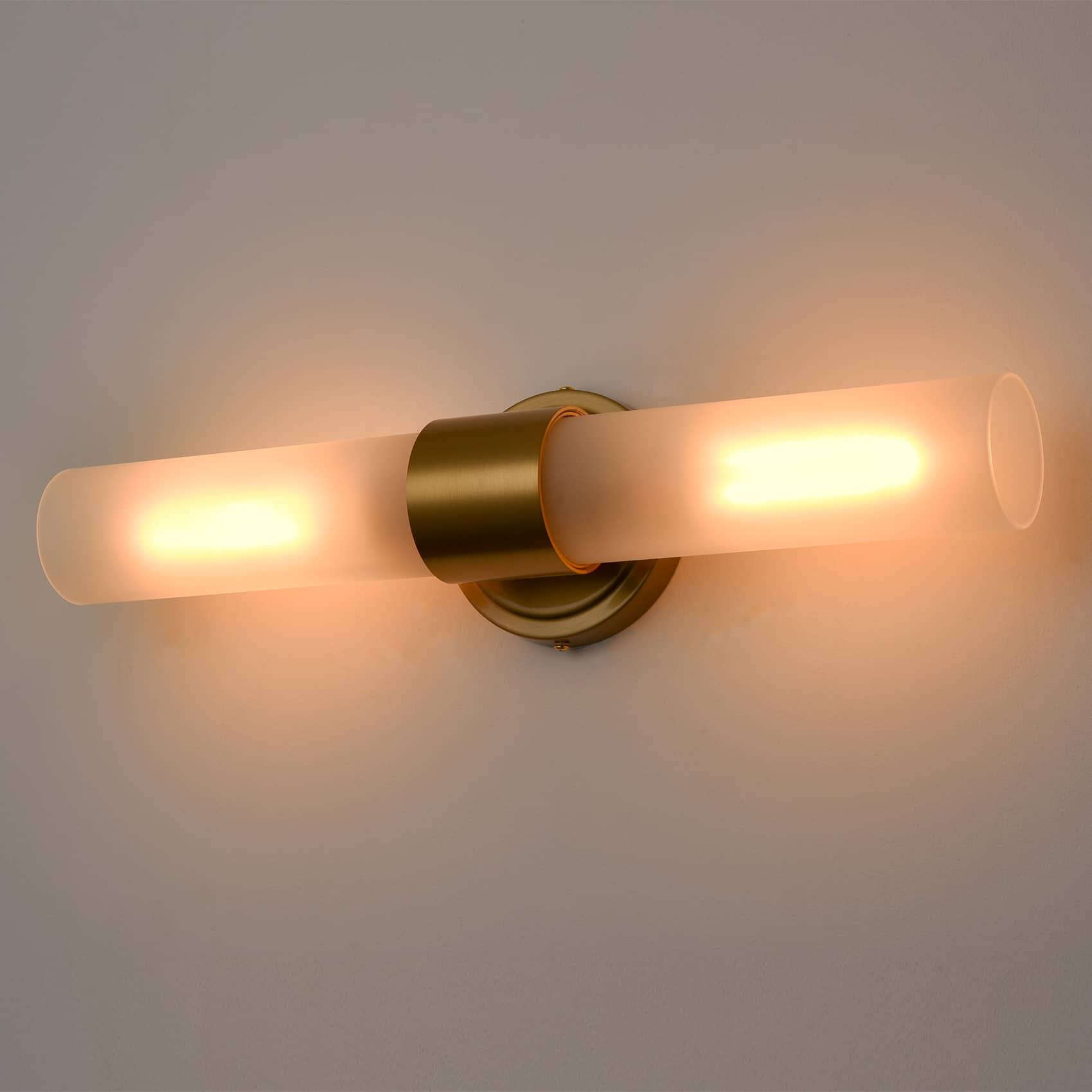 Back. MOOSE - Modern Gold Bathroom Sconces Cylinder Frosted Glass, 2-Light - Gold.