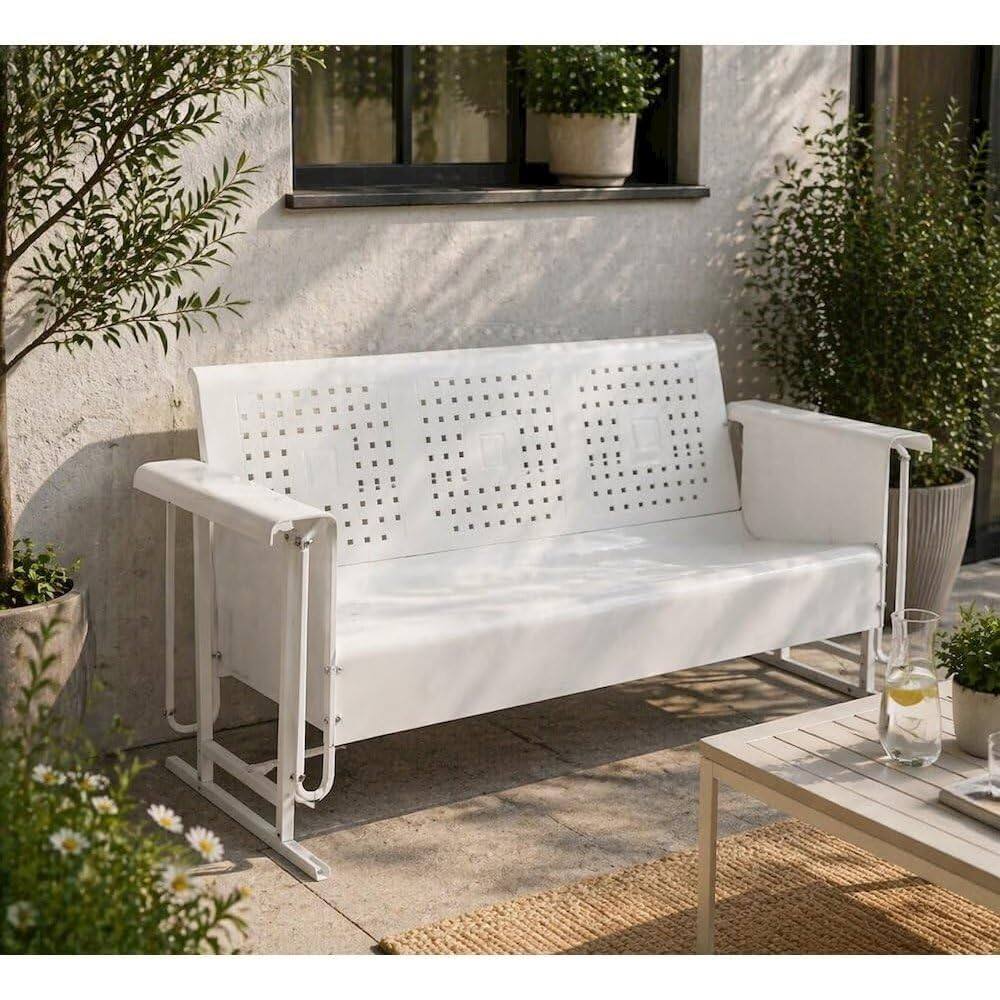 Angle. Outdoor Escape - White outdoor sofa glider with anti-tip hardware and 3-seat capacity - White Gloss.