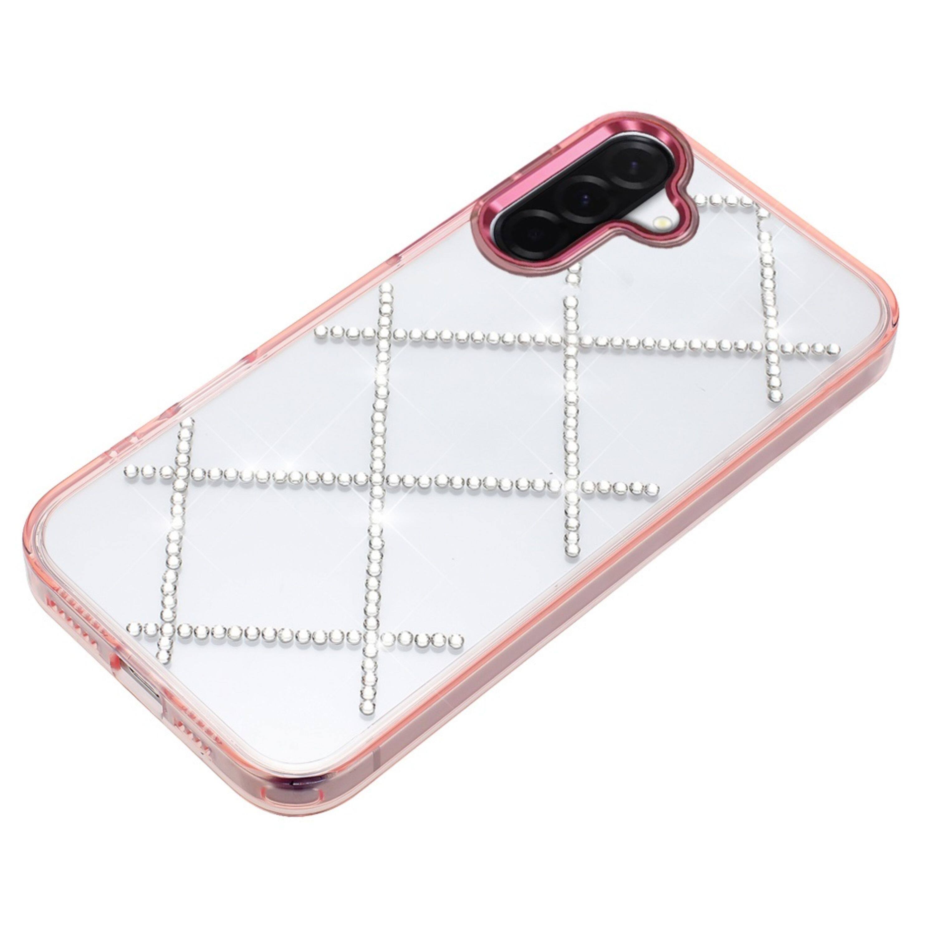 Angle. Kitcheniva - Gem Bling Diamond Pattern Phone Cover Plus Tempered Glass For Samsung A27 5G Rose Gold - Rose Gold.