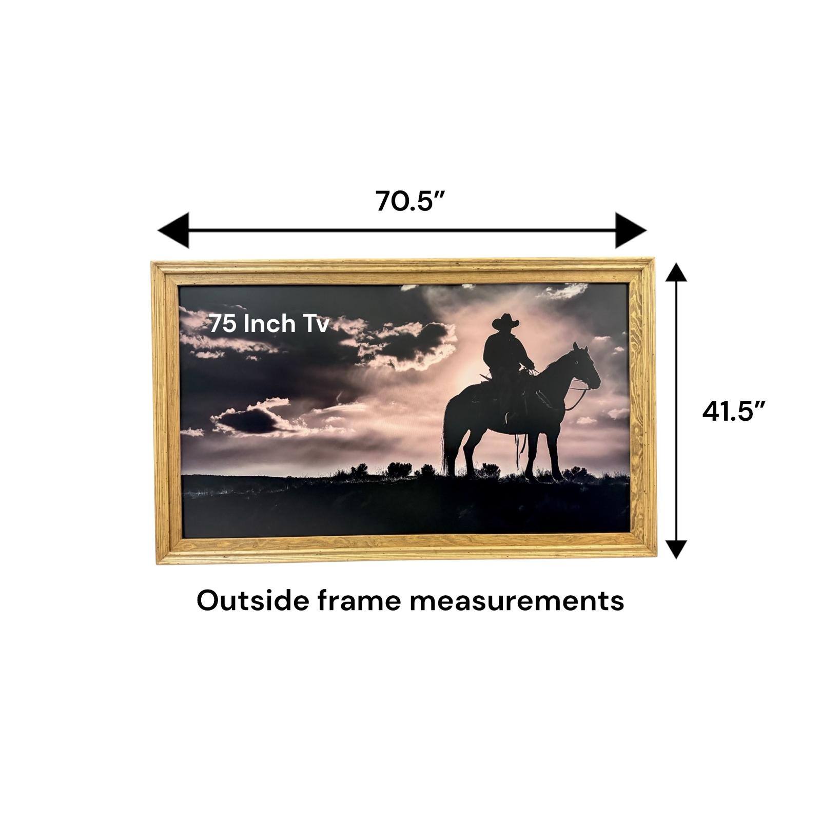 70.5" x 41.5" Outside frame measurements

75 Inch Tv