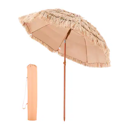 Front. VEVOR - Tiki Umbrella, 6.5 ft Thatched Patio Umbrella, Hawaiian Style Beach Parasol with Durable PP Thatch and 8 Metal Ribs - Brown.