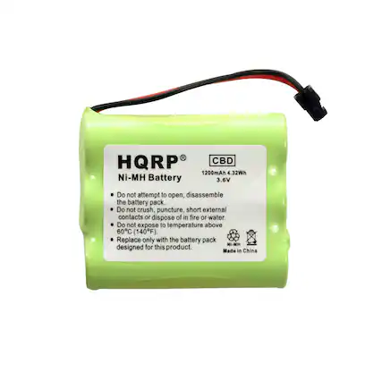 HQRP CBD 1200mAh 4.32Wh Ni-MH Battery 3.6V
Do not attempt to open, disassemble the battery pack. Do not crush, puncture, short external contacts or dispose of in fire or water. Do not expose to temperature above 60C (140F). Replace only with the battery pack NI-MH designed for this product. Made in China