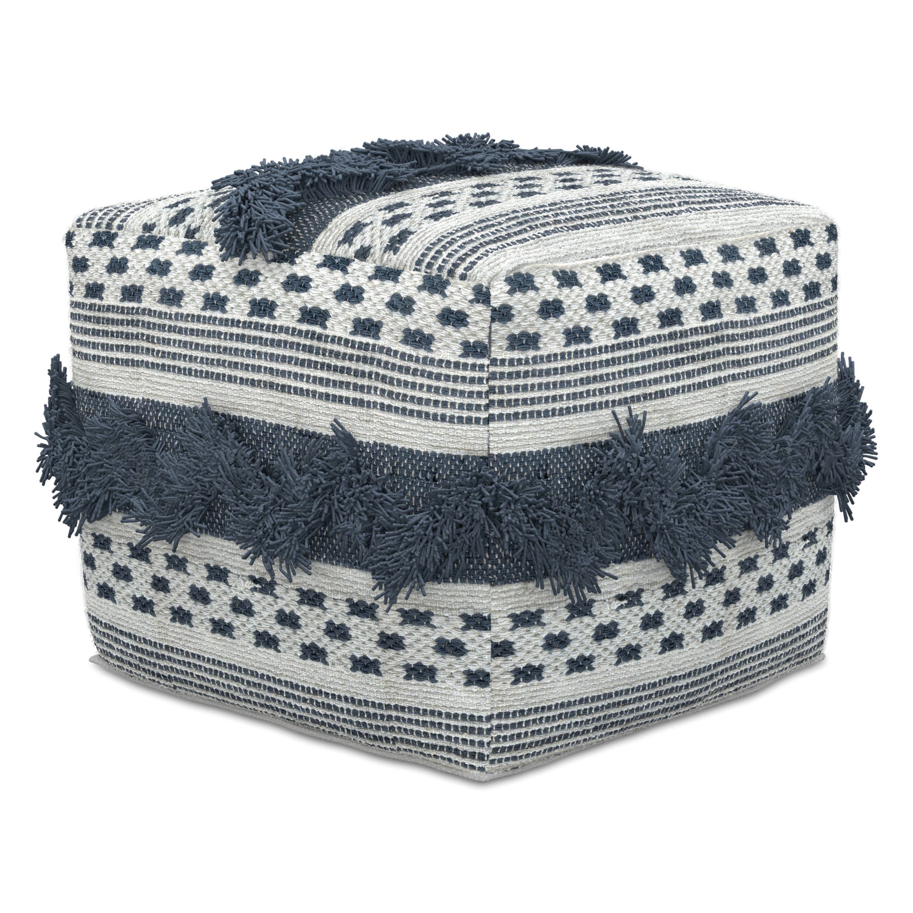 Front. Simpli Home - Bowden Hand Woven Square Cotton Pouf Ottoman in Grey and Ivory - Grey / Ivory.