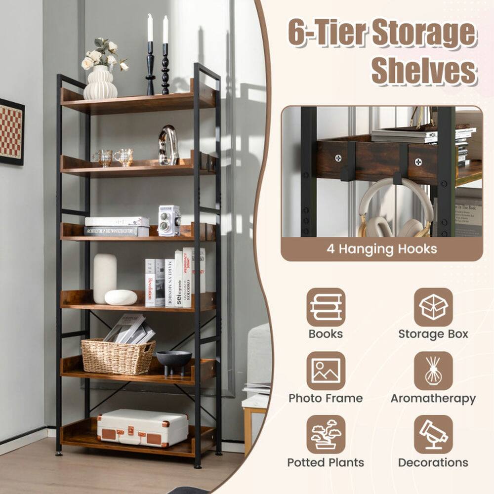 6-Tier Storage Shelves + 4 Hanging Hooks

Books
Storage Box
Photo Frame
Aromatherapy
Potted Plants
Decorations