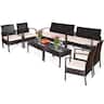 Costway - 8PCS Patio Rattan Conversation Furniture Set Cushioned Seat Glass Table - Multicolor
