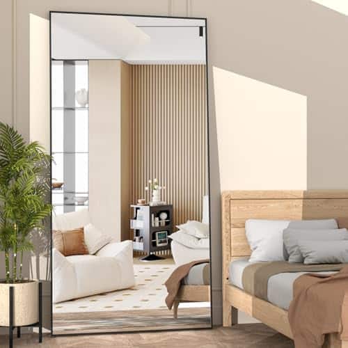 Comfort Essence - Full Length Mirror Floor 57"x24" Body Rectangle W tempered Glass Distortion Free Hd Reflection Shatter Pr - Black-65"L x 24"W