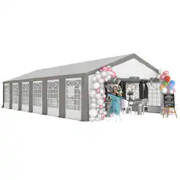 Outsunny - 20 x 40 ft Heavy Duty Party Tent Outdoor Gazebo Wedding Tent Event Shelter Carport BBQ - White and Gray