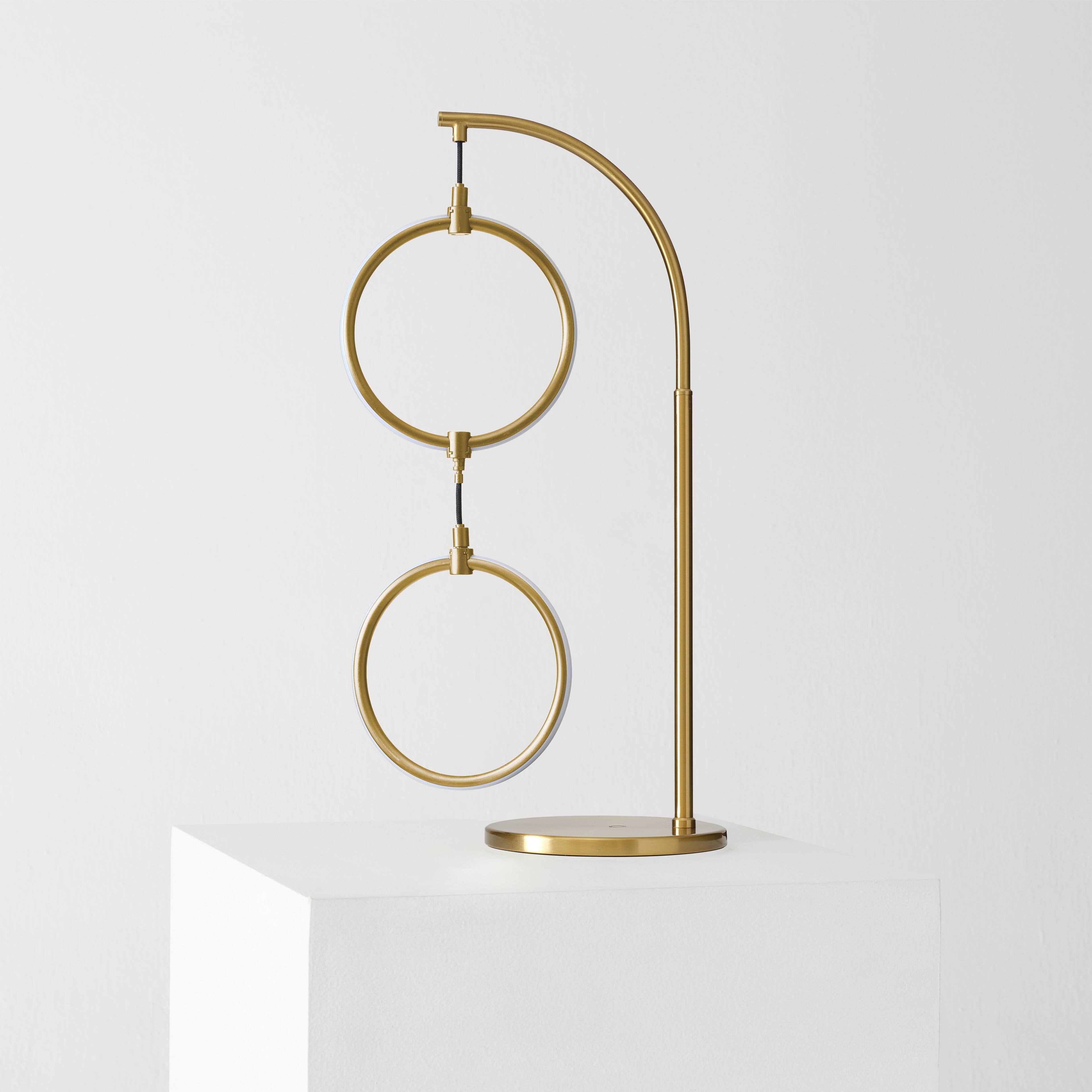 Angle. Brightech - Nova LED Modern Industrial Arc Dimmable Bedside Nightstand Desk Lamp with Fast Charging USB Port - Antiqued Brass.