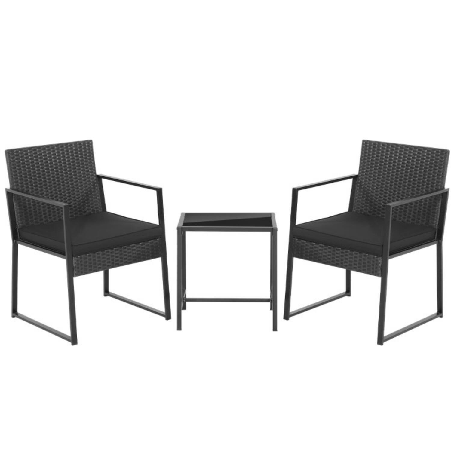 Alt View 4. Mondawe - 23 x 21 x 32 IN Freestanding Patio Bistro Set with Table and Cushions 3-Piece - Black.