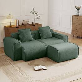 Anysun - Streamlined L-Shape Velvet Sectional Sofa - 2-Seat Boneless Design, No Assembly, Includes Pillows & Ottoman - Green