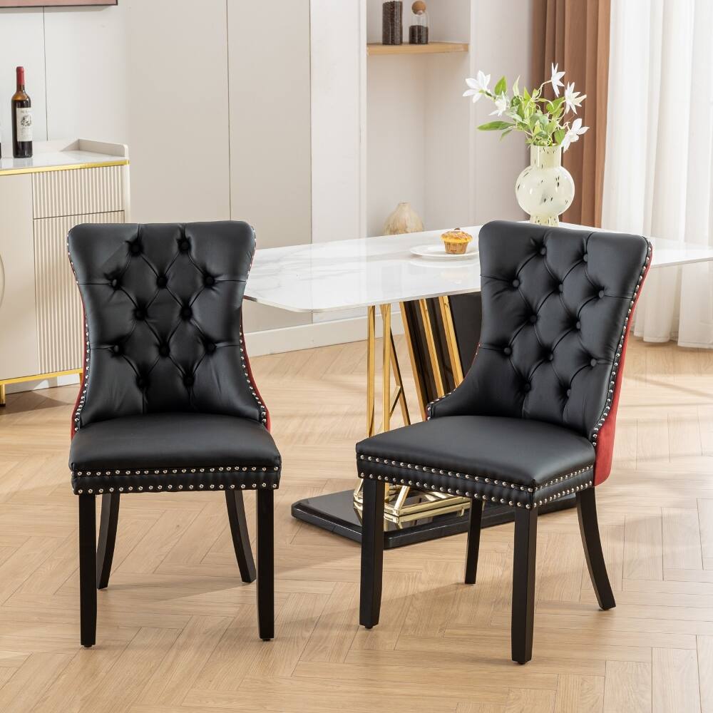 Alt View 10. Loheer - Loheer Tufted Velvet Solid Wood Dining Chairs Set of Two Burgundy - Burgundy.