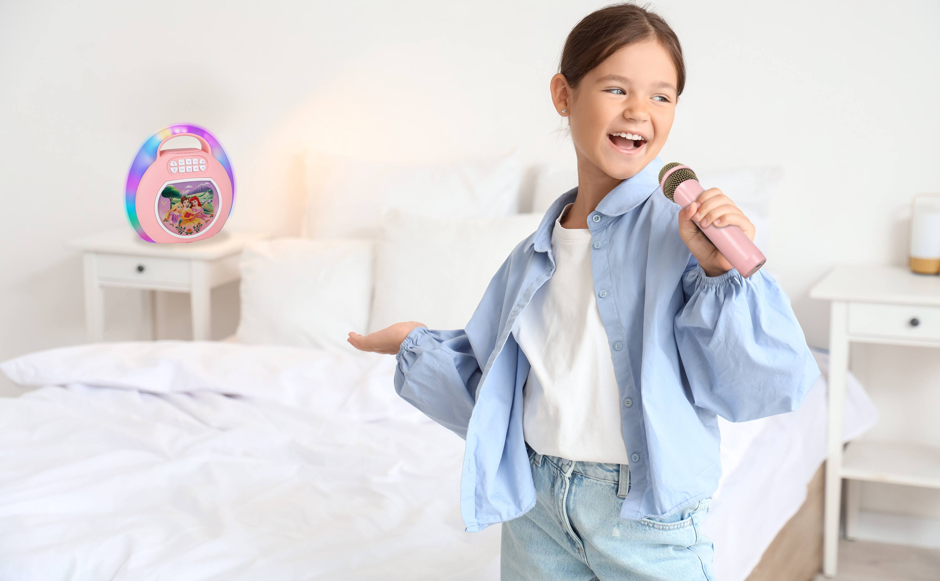 Angle. eKids - Disney Princess Bluetooth Karaoke Machine for Kids with Wireless Microphone.