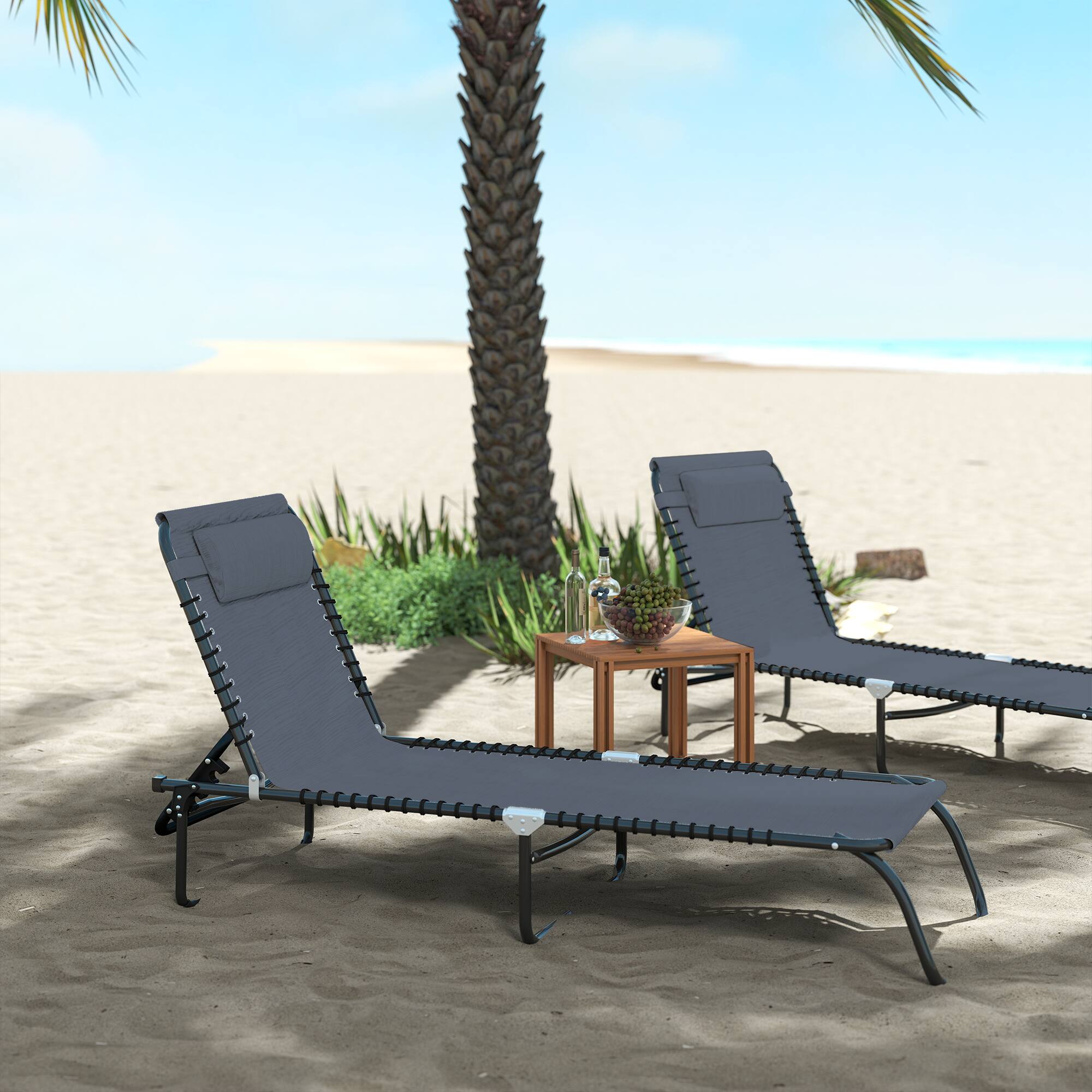 Alt View 1. Outsunny - Chaise Lounge Pool Chair with 4-Position Reclining Back - Gray.