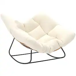 Outsunny - Outdoor Papasan Rocking Chair, Oversized Rocking Egg Chair with Cushion for Garden - Beige