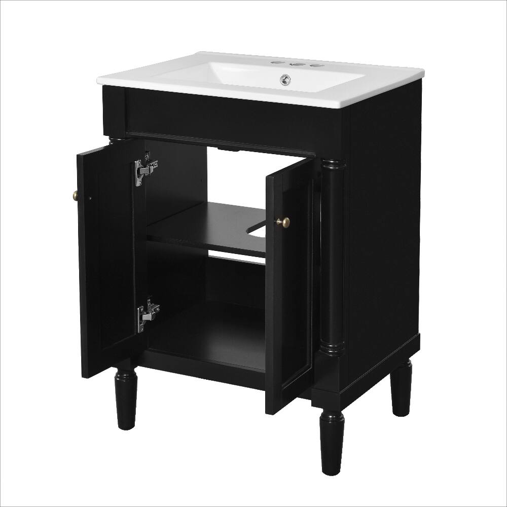 Alt View 7. Loheer - Loheer 24 inch bathroom vanity with sink Black Modern Storage Cabinet - Black.