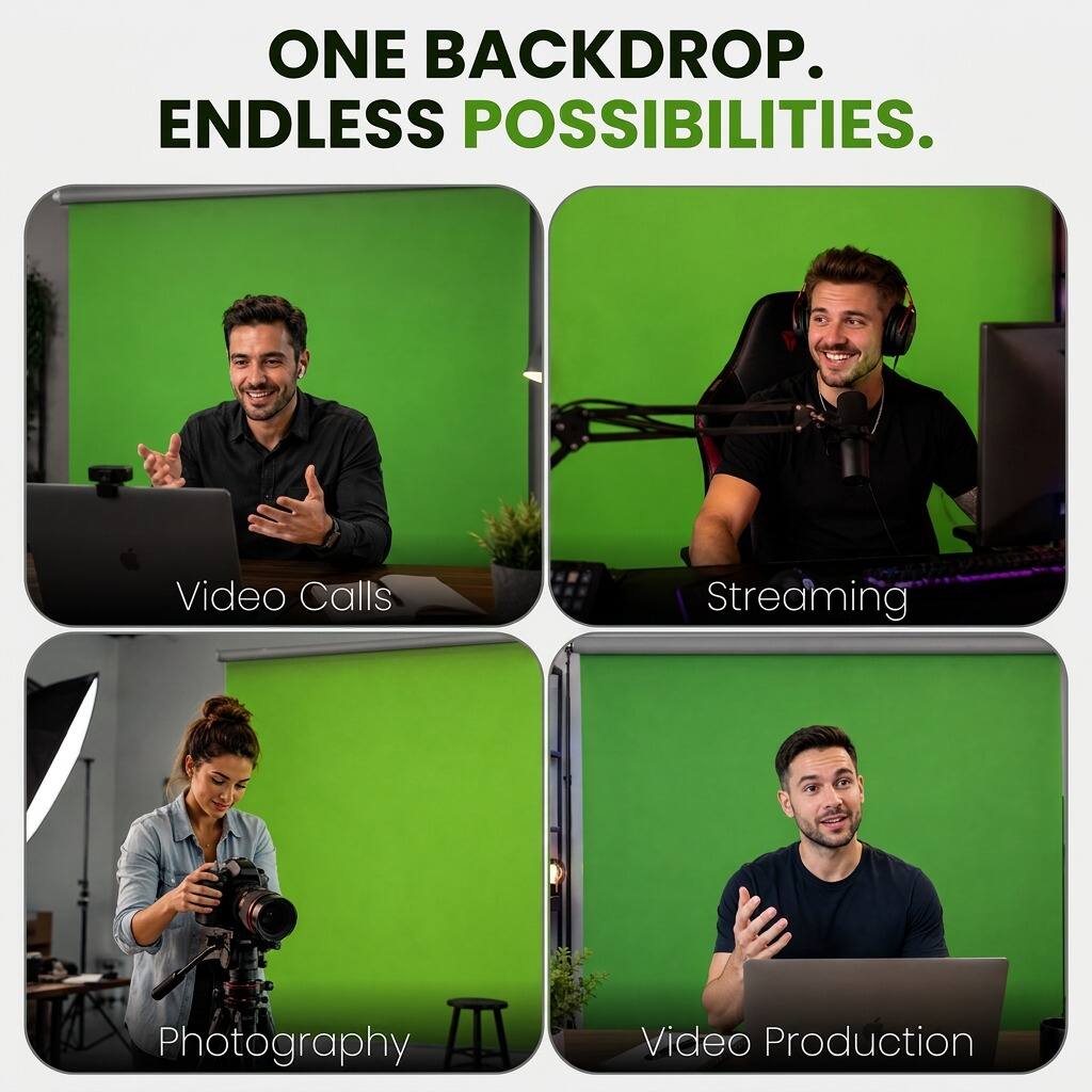 ONE BACKDROP. ENDLESS POSSIBILITIES.

- Video Calls
- Streaming
- Photography
- Video Production