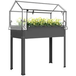 Outsunny - Raised Garden Bed with Greenhouse Cover, Elevated Planter Box with Legs and Drainage Hole, 39.4" x 18.9" x 48.8"