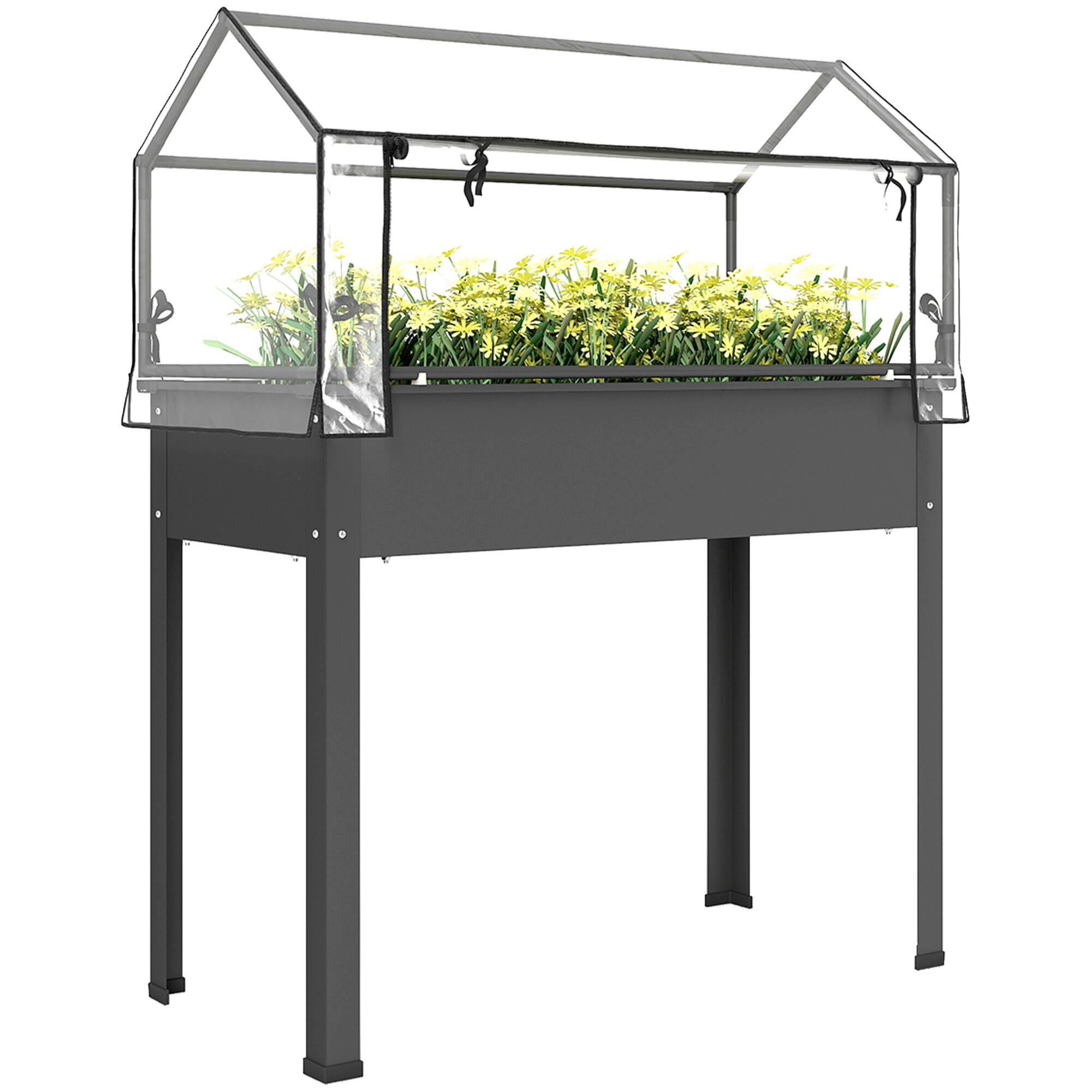 Front. Outsunny - Raised Garden Bed with Greenhouse Cover, Elevated Planter Box with Legs and Drainage Hole, 39.4" x 18.9" x 48.8".