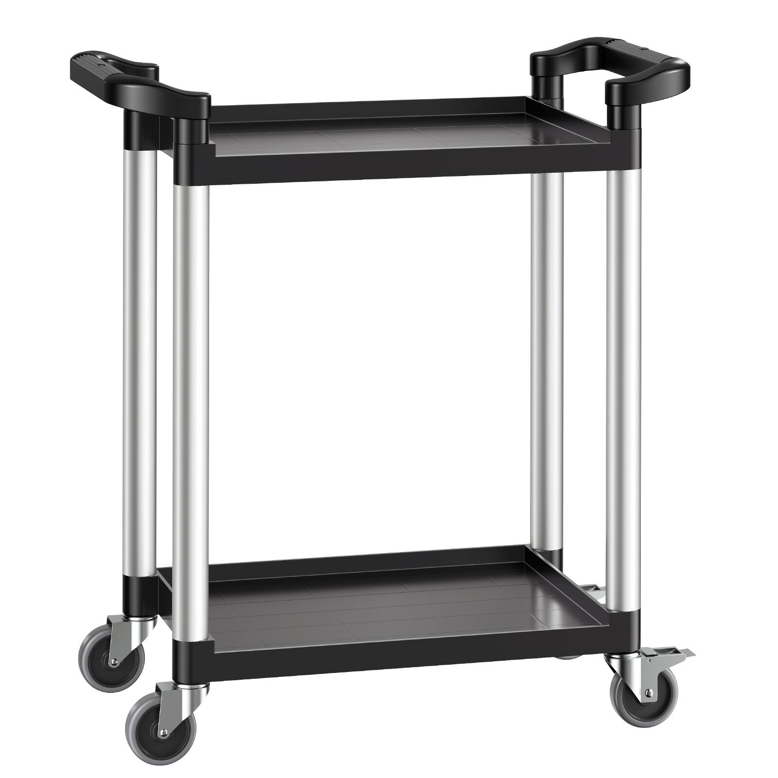 Alt View 5. VEVOR - Utility Cart, 300 lbs Load Capacity, 2-tier Utility Plastic Cart with 360° Swivel Wheels (2 with Brakes) - Black.