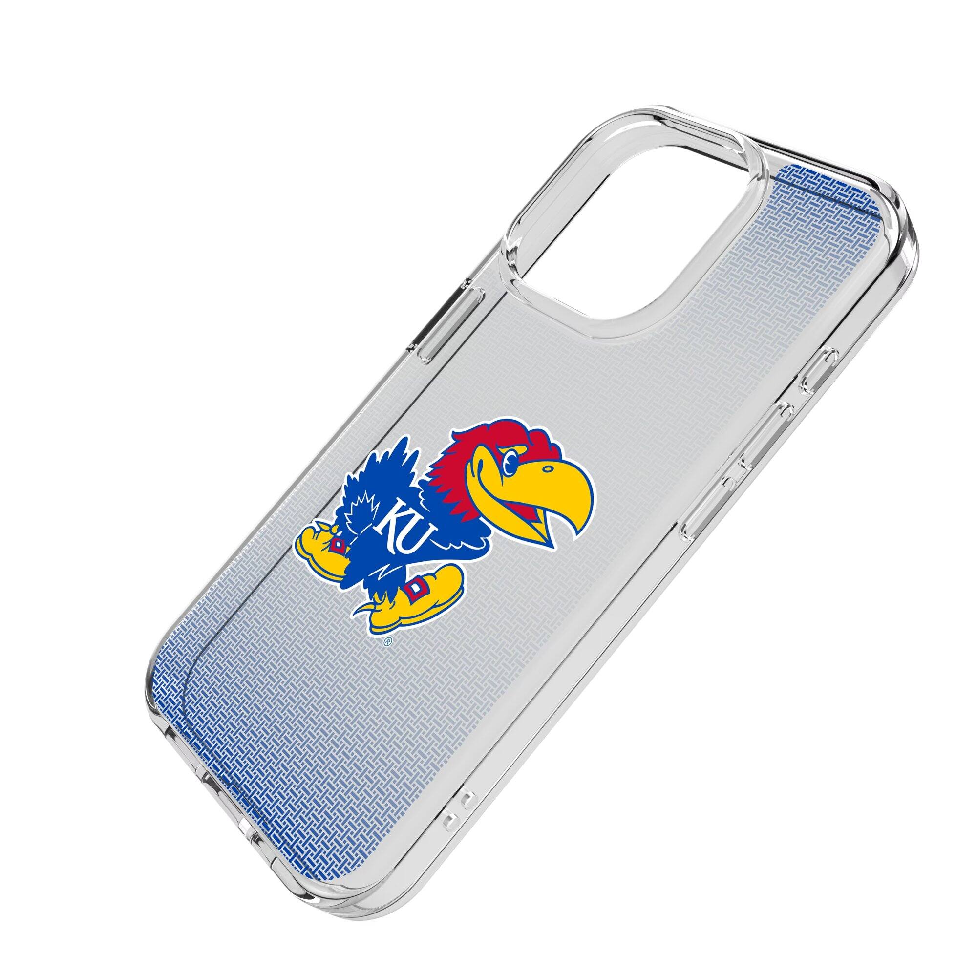 Alt View 1. Keyscaper - Kansas Jayhawks Linen Logo iPhone Clear Case - 14 Pro Max - Multicolor.